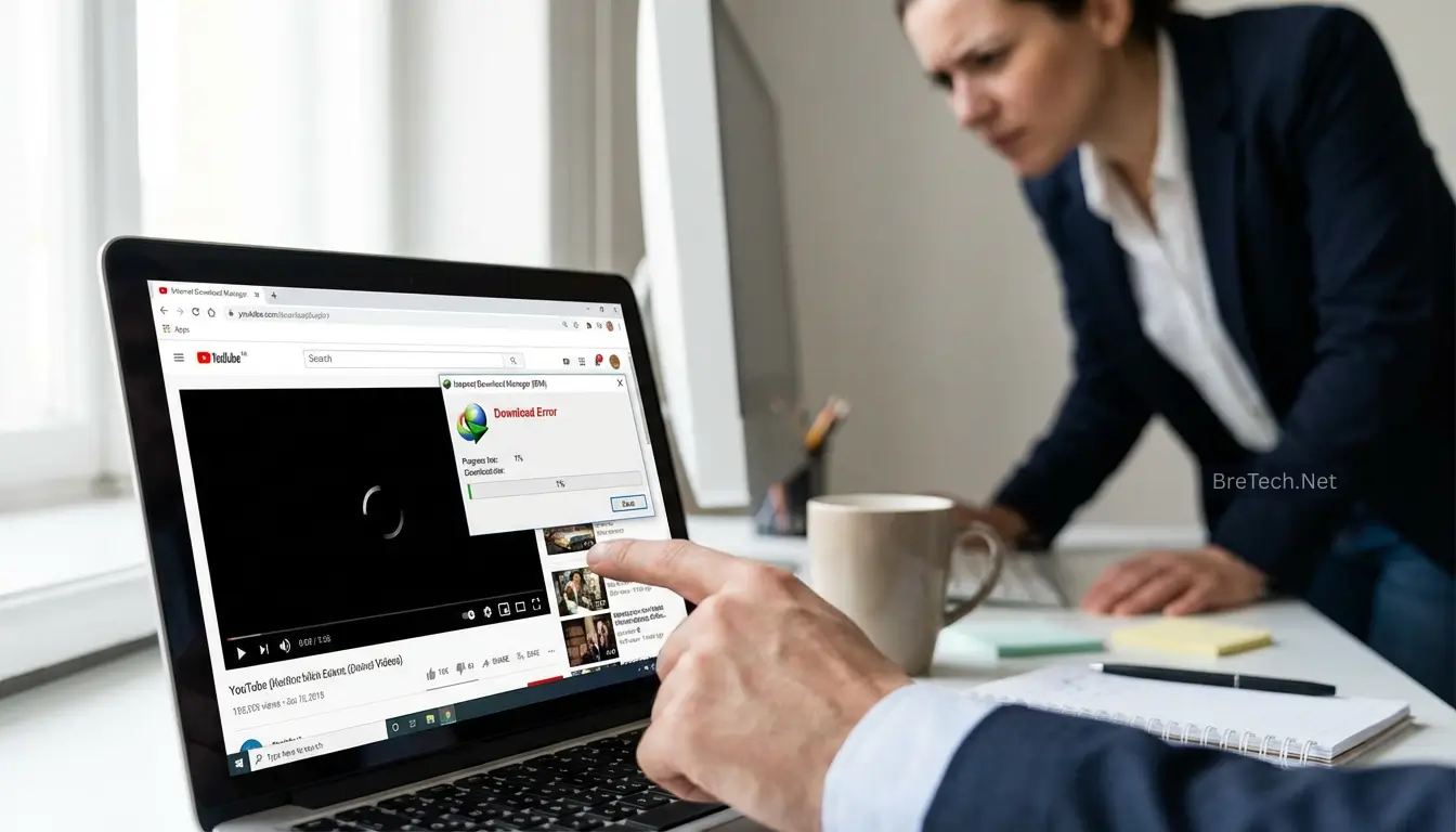 Person encountering download error on YouTube