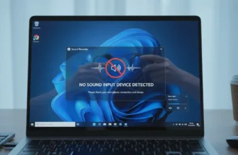 Sound input device not detected on laptop screen.