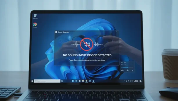Sound input device not detected on laptop screen.