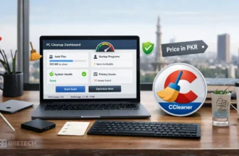 PC cleaning software dashboard on a laptop.