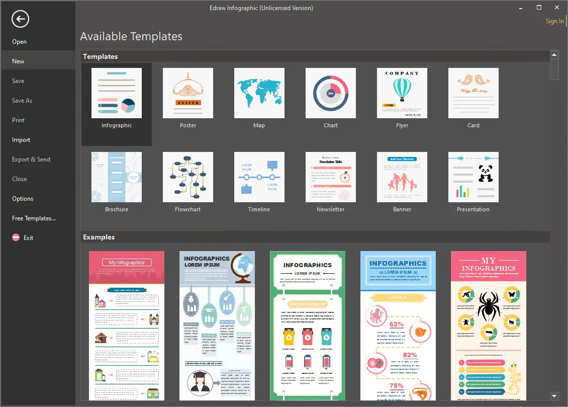 Infographic design template options showcased on screen.