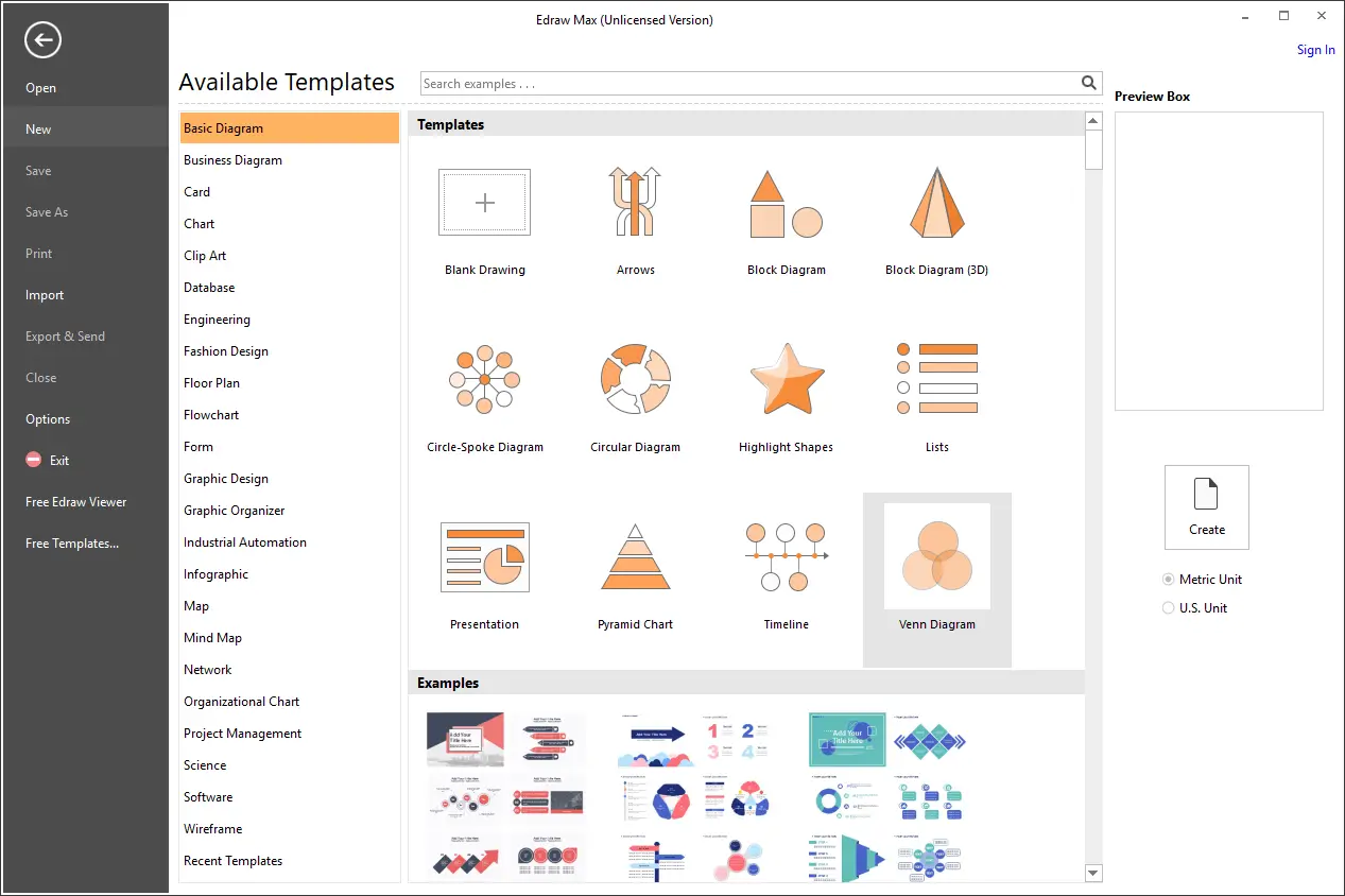 User interface showcasing Edraw Max template options.