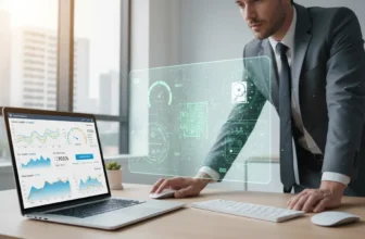 Professional analyzing data on a laptop screen.