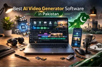 AI video generator software displayed on a laptop.