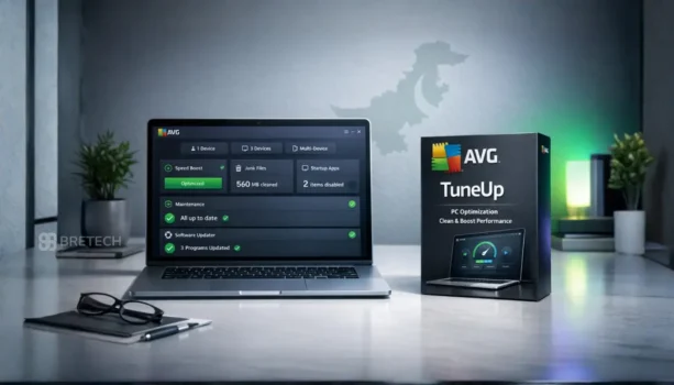 Laptop displaying AVG TuneUp software