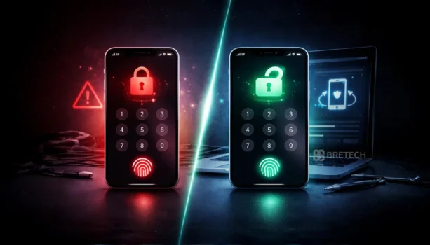 Two smartphones displaying security indicators