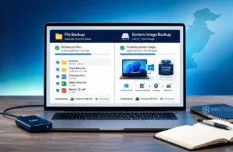 Laptop displaying file backup progress
