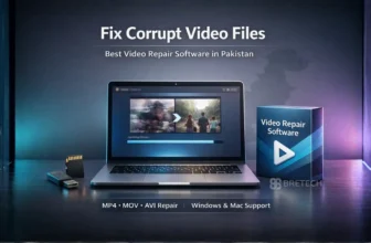 Laptop displaying video repair software