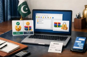 Laptop displaying software invoice and file icons