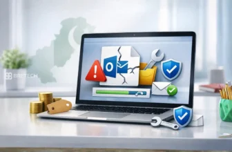 Laptop displaying various tech maintenance icons