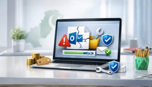 Laptop displaying various tech maintenance icons