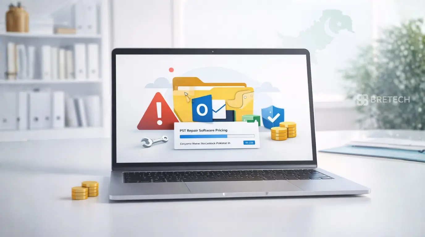 Laptop displaying software pricing and email icons