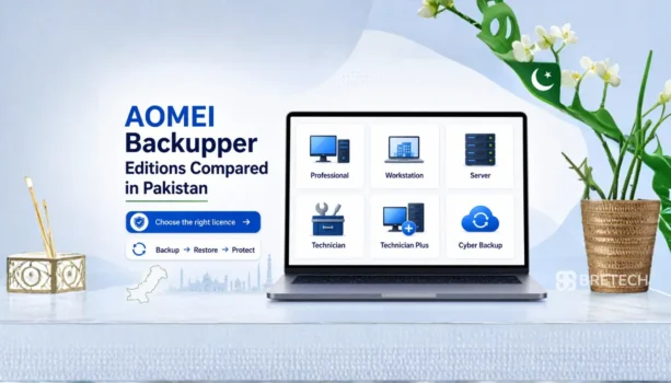 AOMEI Backupper editions comparison displayed on laptop