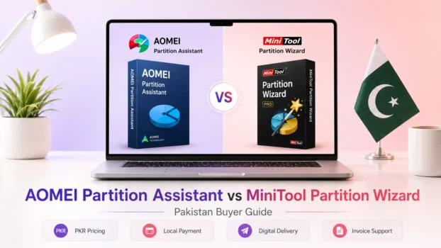 AOMEI vs MiniTool partition software comparison on laptop