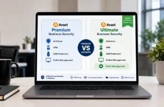 Laptop displaying Avast Premium vs Ultimate comparison