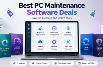 Laptop displaying PC maintenance software deals promotion
