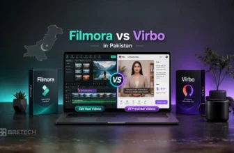 Filmora vs Virbo comparison on laptop screen