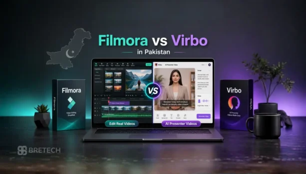 Filmora vs Virbo comparison on laptop screen