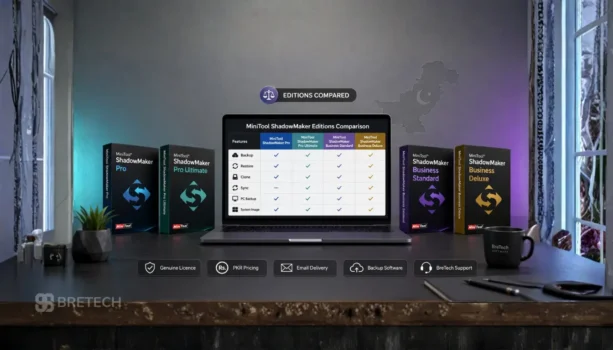 MiniTool ShadowMaker editions comparison on laptop screen