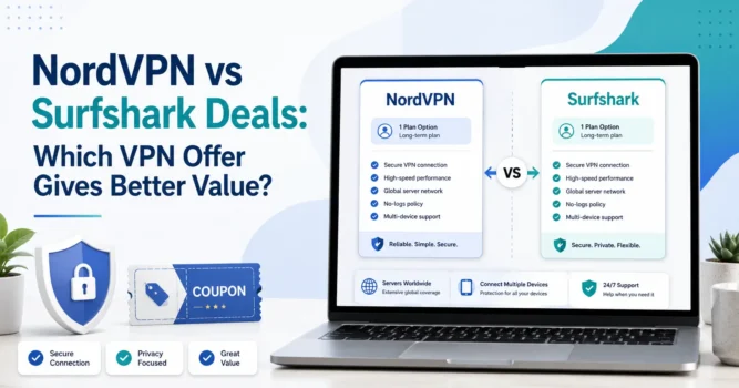 NordVPN vs Surfshark VPN deals comparison graphic