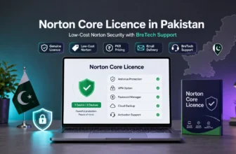 Norton Core Licence promotion with laptop and Pakistan flag