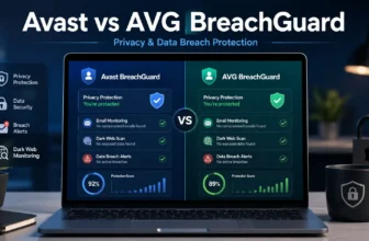 Avast vs AVG BreachGuard comparison dashboard on laptop