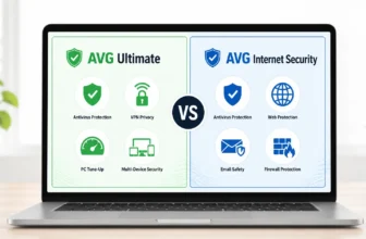 Laptop showing AVG Ultimate vs Internet Security comparison