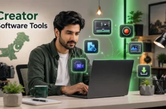 Man using creator software tools on laptop