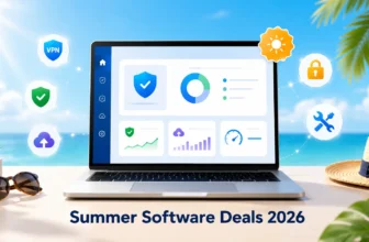 Laptop displaying software dashboard on beach table