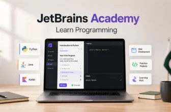 Laptop displaying JetBrains Academy programming courses