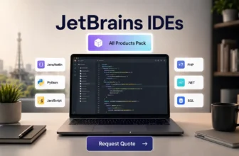 JetBrains IDEs on laptop with programming language icons