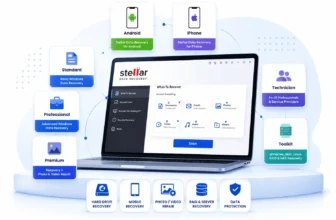 Stellar Data Recovery software interface on laptop