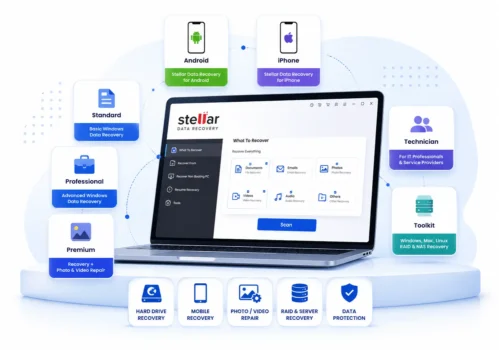 Stellar Data Recovery software interface on laptop