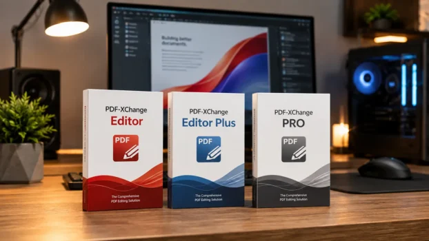 PDF-XChange software boxes on desk setup
