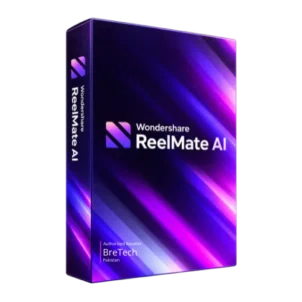 Wondershare ReelMate AI software box with purple neon design