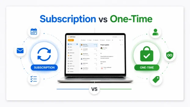 Subscription vs One-Time payment comparison graphic